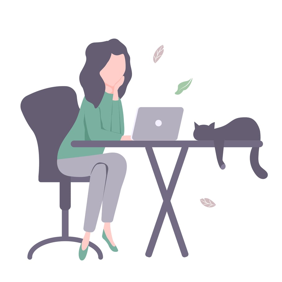 woman.cat.computer.illustration